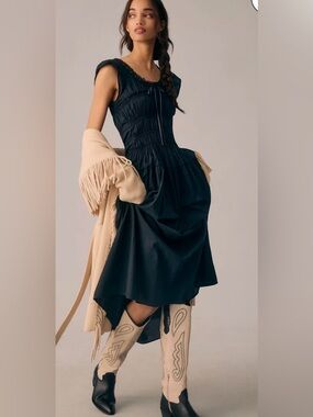 NTW Ciao Lucia Sleeveless Smocked Black Midi Dress